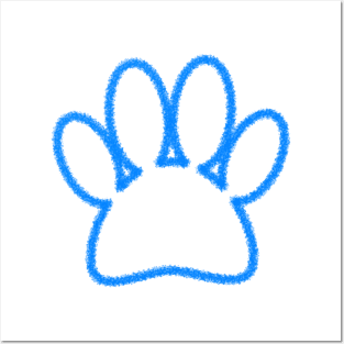 Blue Chalk Line Dog Paw Print Posters and Art